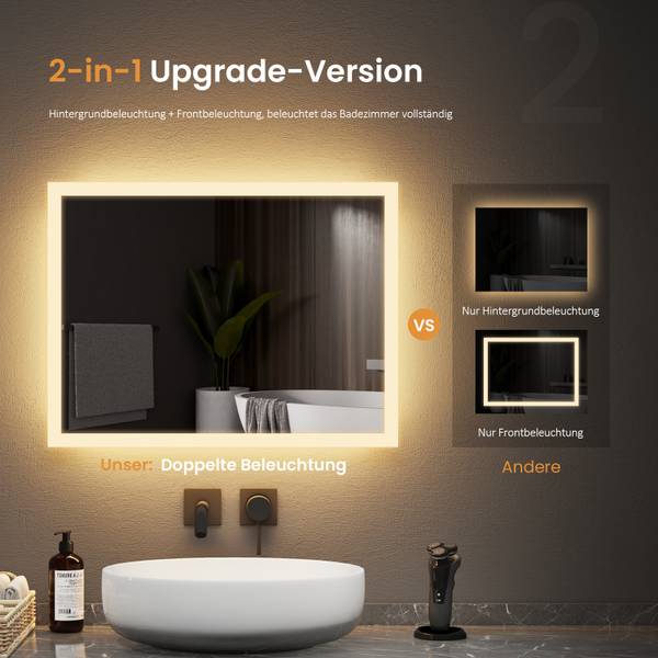 LED Badspiegel mit Schalter NLM03B2D Grau - Spiegelglas - 4 x 60 x 4 cm