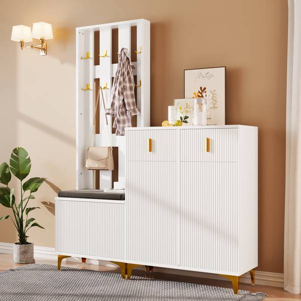 Garderoben und Schuhschrank-Set Scrocon Weiß - Holzwerkstoff - 35 x 101 x 83 cm