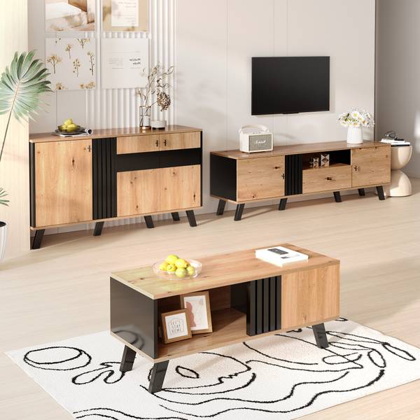 Sideboard Cronus Ⅶ Braun - Kiefer - Stahl - 140 x 78 x 41 cm