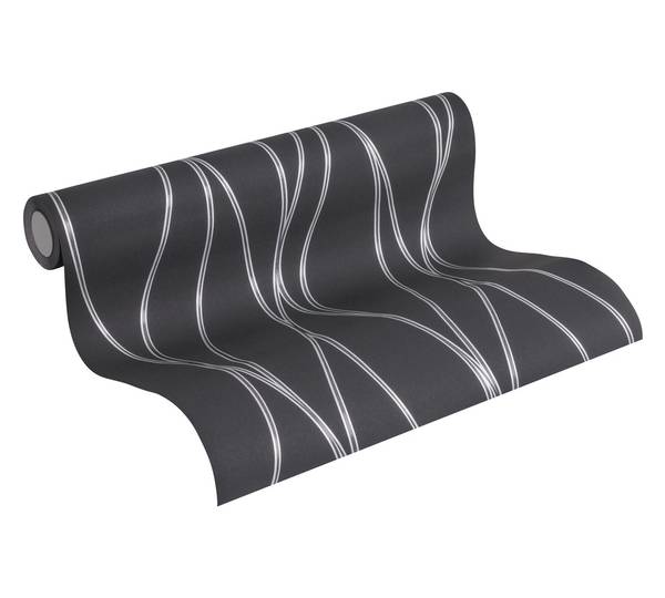 Streifentapete Vlies Schwarz - Grau - Silber - Fleece - 53 x 1005 x 1 cm