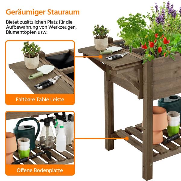 Hochbeet ARF06 Braun - Massivholz - 124 x 80 x 54 cm