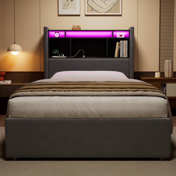 Bettgestell ZY-053 Grau - Samt - 90 x 112 x 219 cm