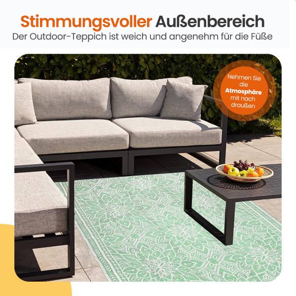 Outdoorteppich Summer Flora Hellgrün - Weiß