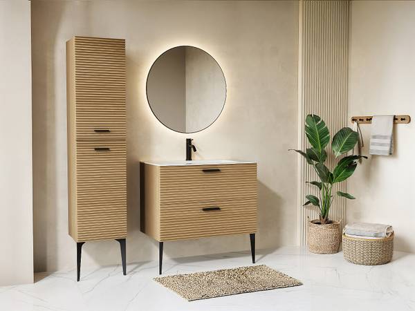 Badschrank SARONE Beige - Holz teilmassiv - 30 x 140 x 35 cm