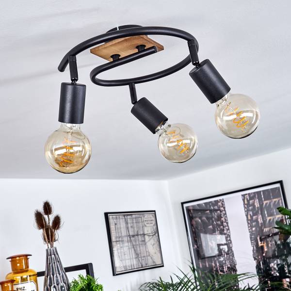 Deckenleuchte Agnino Schwarz - Braun - Holzwerkstoff - Metall - 26 x 26 x 12 cm