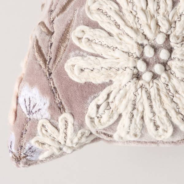 Besticktes Sofakissen Fleur Pink - Weiß - Textil - 30 x 30 x 12 cm