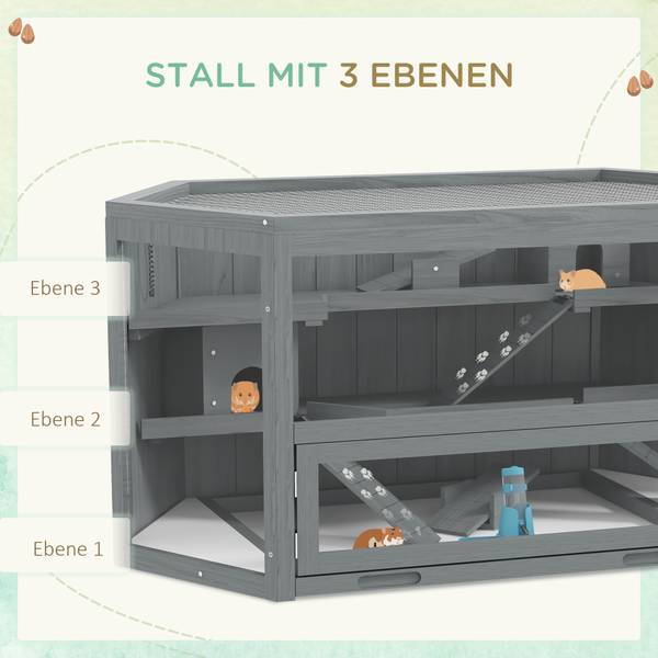 Kleintierstall BB7141 Grau - Massivholz - 65 x 19 x 126 cm