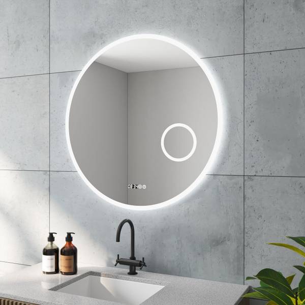 Rund Spiegel Φ 80 cm LED Badspiegel Silber - Glas - 80 x 80 x 3 cm