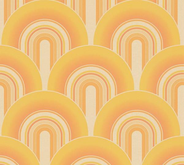 Vliestapete Retro Arches Orange - Weiß - Gelb - Fleece - Vinyl - 53 x 1005 x 1 cm