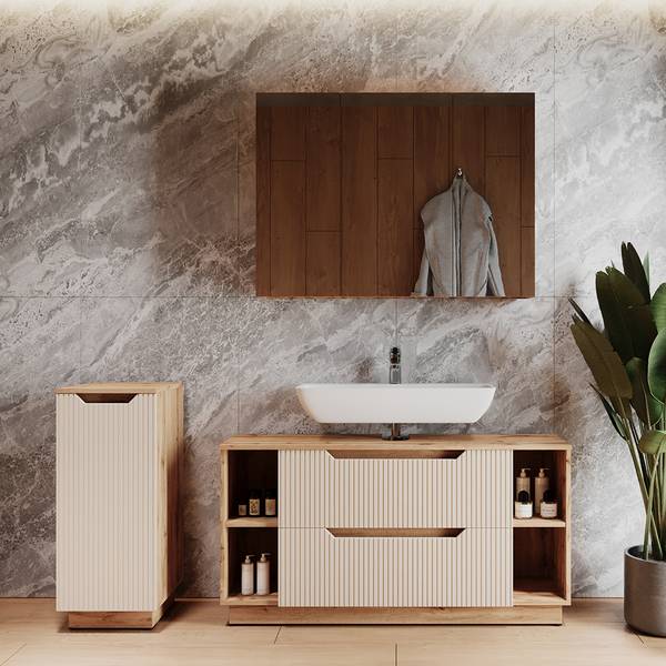 Badmöbel-Set Lotta 59419 Beige - Holzwerkstoff - 120 x 63 x 35 cm
