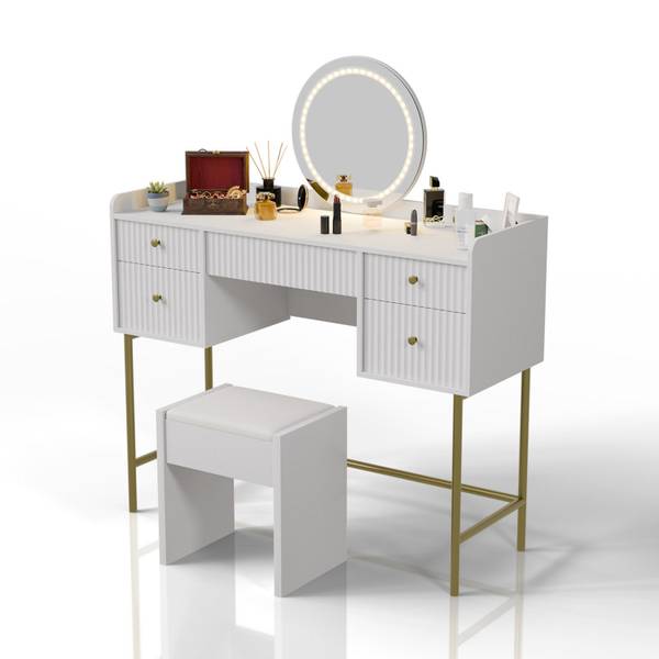 Schminktisch Samira mit Hocker Melly Weiß - Holzwerkstoff - 115 x 137 x 40 cm