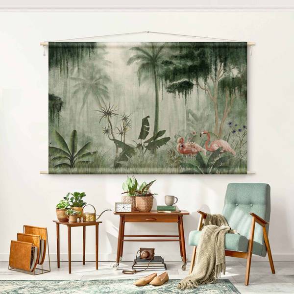 Wandteppich Flamingos im Dschungel 145 x 95 cm