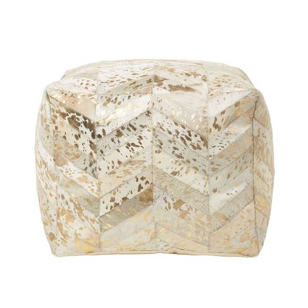 Chevron-Muster Patchwork-Pouf Echtleder - 50 x 40 x 50 cm