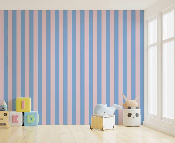 Vliestapete Soft Stripes Blau - Hellrosa