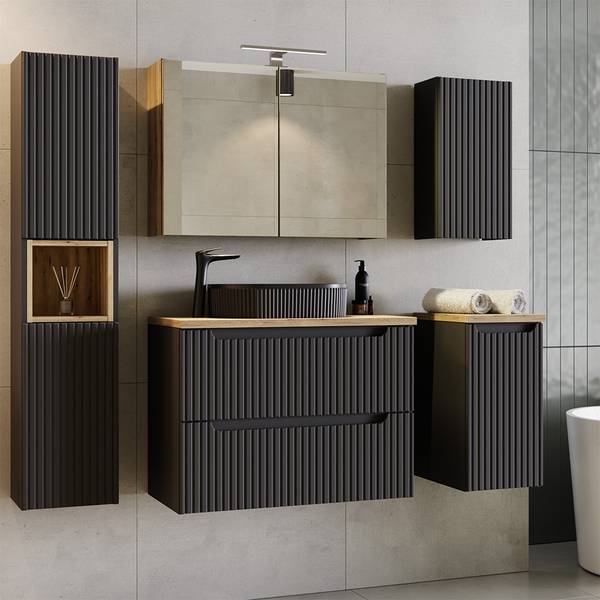 Waschbeckenschrank NEWPORT-56-61 Schwarz - Holzwerkstoff - 160 x 60 x 40 cm