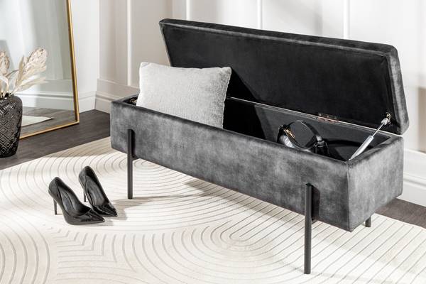 Truhenbank LOFT Grau - Polyester - Samt - 100 x 46 x 38 cm