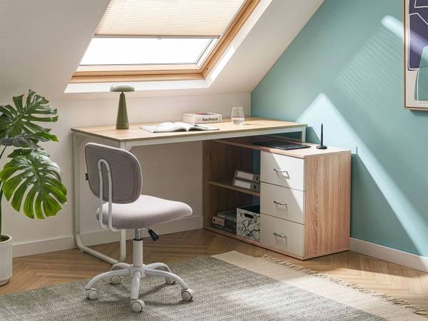 Bureau SOGNE bruin - wit - plaatmateriaal op houtbasis - 140 x 75 x 100 cm