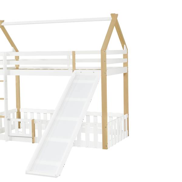 Kinderbett Uranus Ⅵ Braun - Weiß - Holzwerkstoff - Massivholz - 231 x 187 x 207 cm