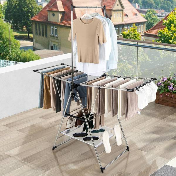 Wäscheständer VL32300 Silber - Metall - 61 x 192 x 158 cm