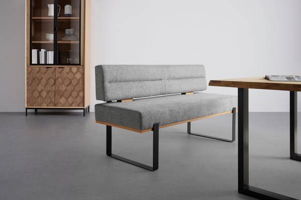 Sitzbank CANON Grau - Metall - Textil - Holz teilmassiv - 160 x 85 x 60 cm