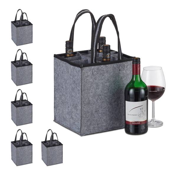 6 x Flaschentasche Filz anthrazit Schwarz - Grau - Filz - 24 x 45 x 24 cm