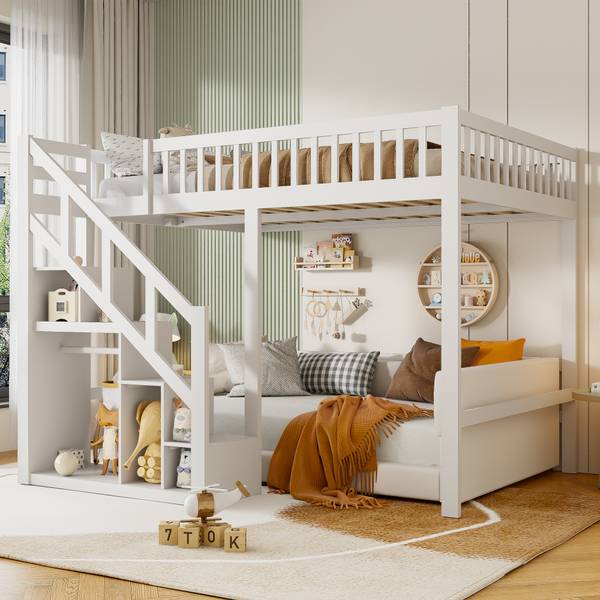 Etagenbett Kinderbett HLSO Weiß - Massivholz - 132 x 161 x 204 cm