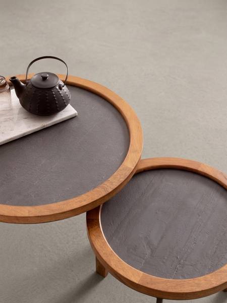 Satztisch COURA 2er-Set Grau - Mango - 60 x 46 x 60 cm
