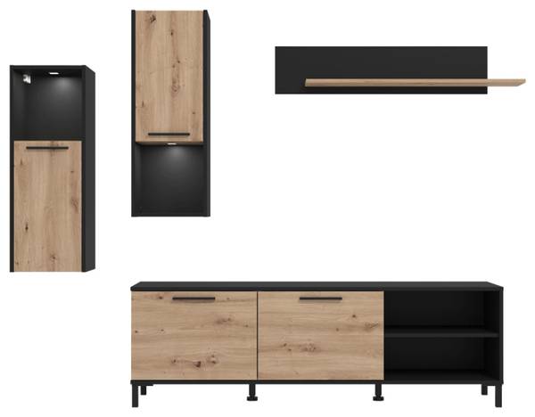 Wohnwand ADRIA Schwarz - Braun - Holzwerkstoff - 260 x 180 x 40 cm