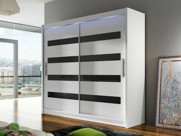 Kleiderschrank London XI mit LED Schwarz - Weiß