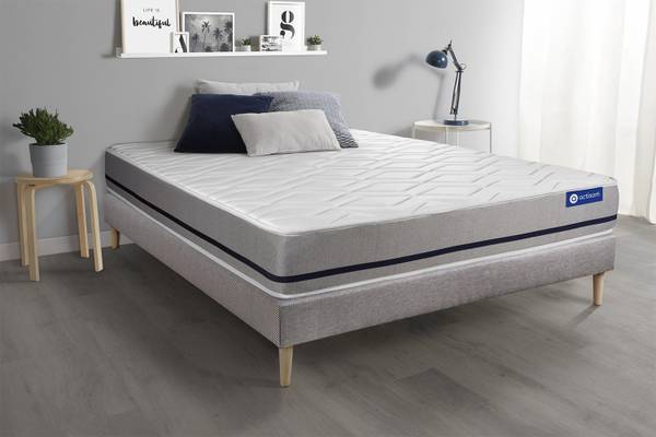 Bettgestell und Matratze Actimemo soft Grau - Massivholz - 150 x 49 x 195 cm