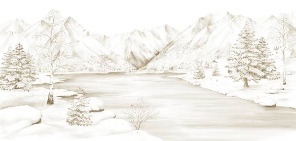Papier peint Le lac de montagne Beige Beige - 450 x 450 cm