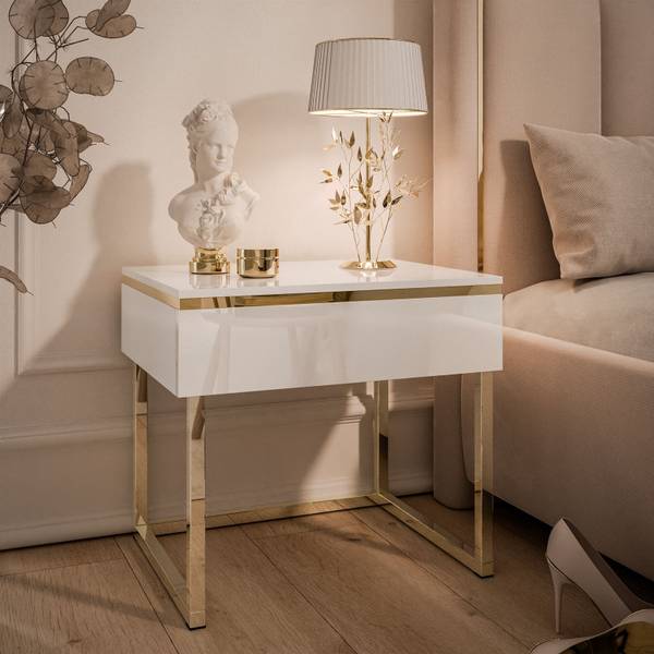 Nachttisch AURORA Gold - Weiß - Holzwerkstoff - 48 x 45 x 38 cm
