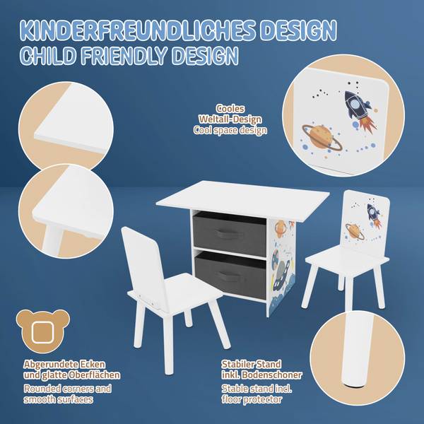 3tlg Kindersitzgruppe aus Holz Weiß - Samt - 48 x 54 x 71 cm