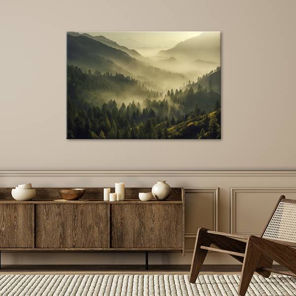 Wandbild wald im nebel landschaft 120 x 80 cm
