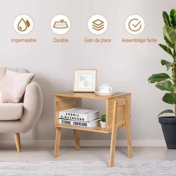 Table de Chevet HW61736(lot de 2) Noir - Bambou - 29 x 42 x 43 cm