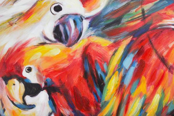 Acrylbild Handgemalt Papagei Mad Baumwollstoff - 100 x 75 x 4 cm