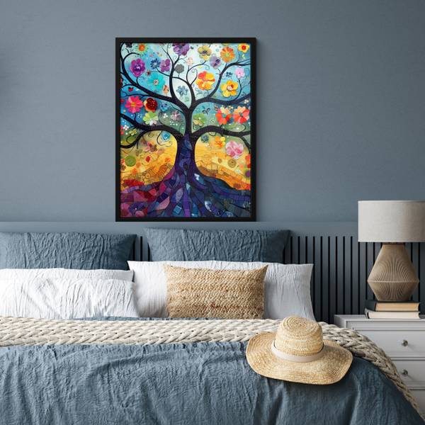 POSTER MIT RAHMEN Blumenbaum 60 x 80 cm - Durchmesser: 90 cm