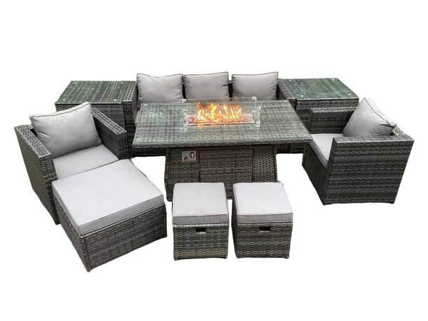 Gartenmöbel Feuerstelle XL(9er-Set) Grau - Webstoff - Polyresin