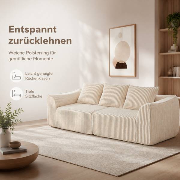 Ecksofa OK-SEATS-021 mit Kissen Beige - Cord - 236 x 73 x 101 cm