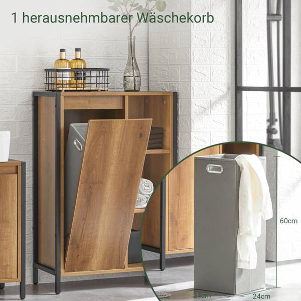 Wäscheschrank BZR65-PF Schwarz - Braun - Holzwerkstoff - Metall - 60 x 90 x 30 cm