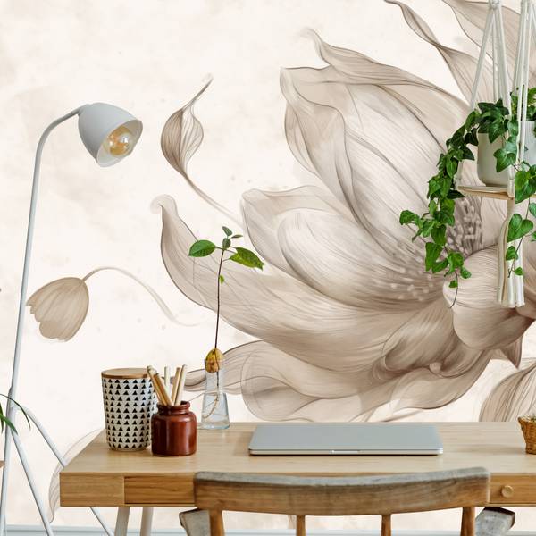 Vlies-Fotobehang NATUURLIJKE Bloem Plant beige - bruin - grijs - vlies - 315 x 210 x 210 cm