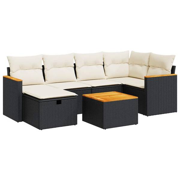 Garten-Lounge-Set 3036563-4 7-teilig Schwarz - Weiß - Polyrattan - 62 x 69 x 62 cm