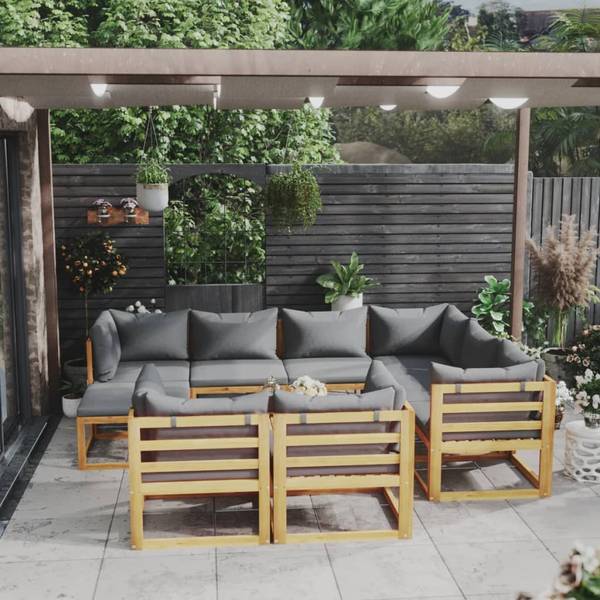Garten-Lounge-Set 3009697-23 10-teilig Grau - Polyester - Akazie - 68 x 29 x 68 cm