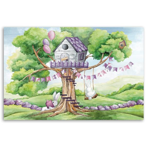 Wandbild kaninchen baumhaus 90 x 60 cm