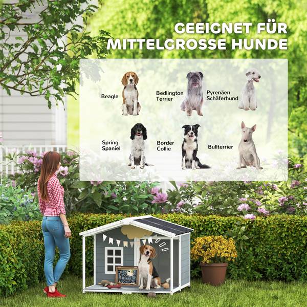 Hundehütte D02-251V00GY Grau - Massivholz - 103 x 84 x 107 cm
