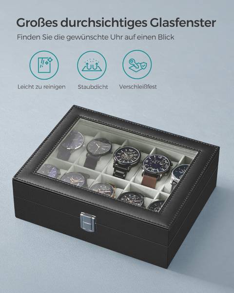 Uhrenbox Bradford II Kunstleder / Samt - Schwarz / Grau
