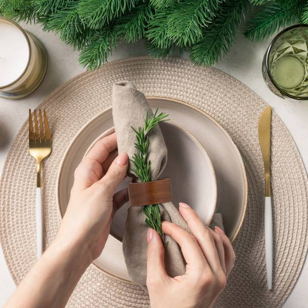 Servetringen in set van 12 bruin - plaatmateriaal op houtbasis - 5 x 3 x 5 cm