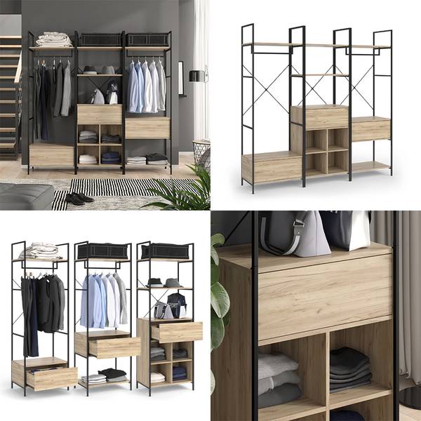 Garderobeset Enya 54349 bruin - plaatmateriaal op houtbasis - 60 x 180 x 40 cm