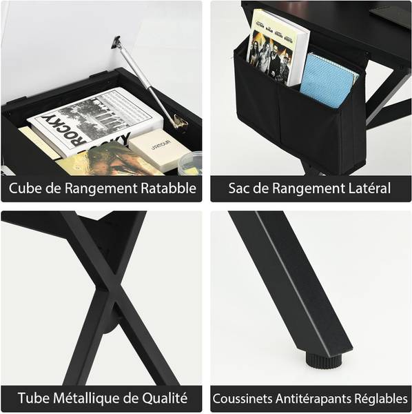 Bureau d'Ordinateur HW66465BK Noir - Bois manufacturé - 60 x 74 x 120 cm