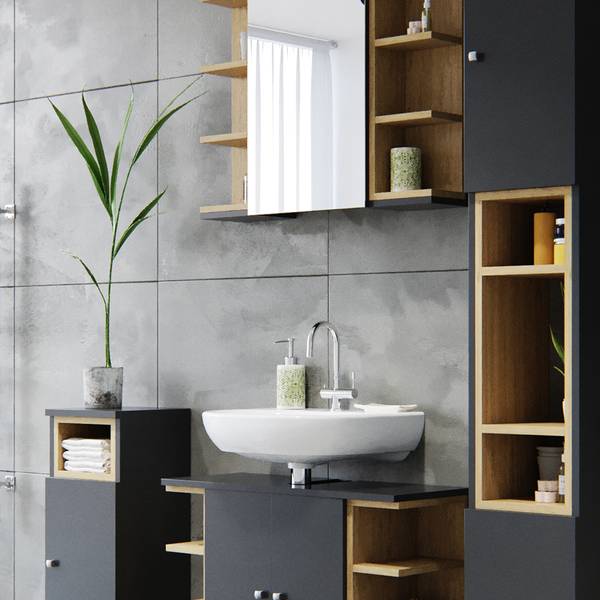 Badmöbel-Set Aquis 36248 2er Set Anthrazit